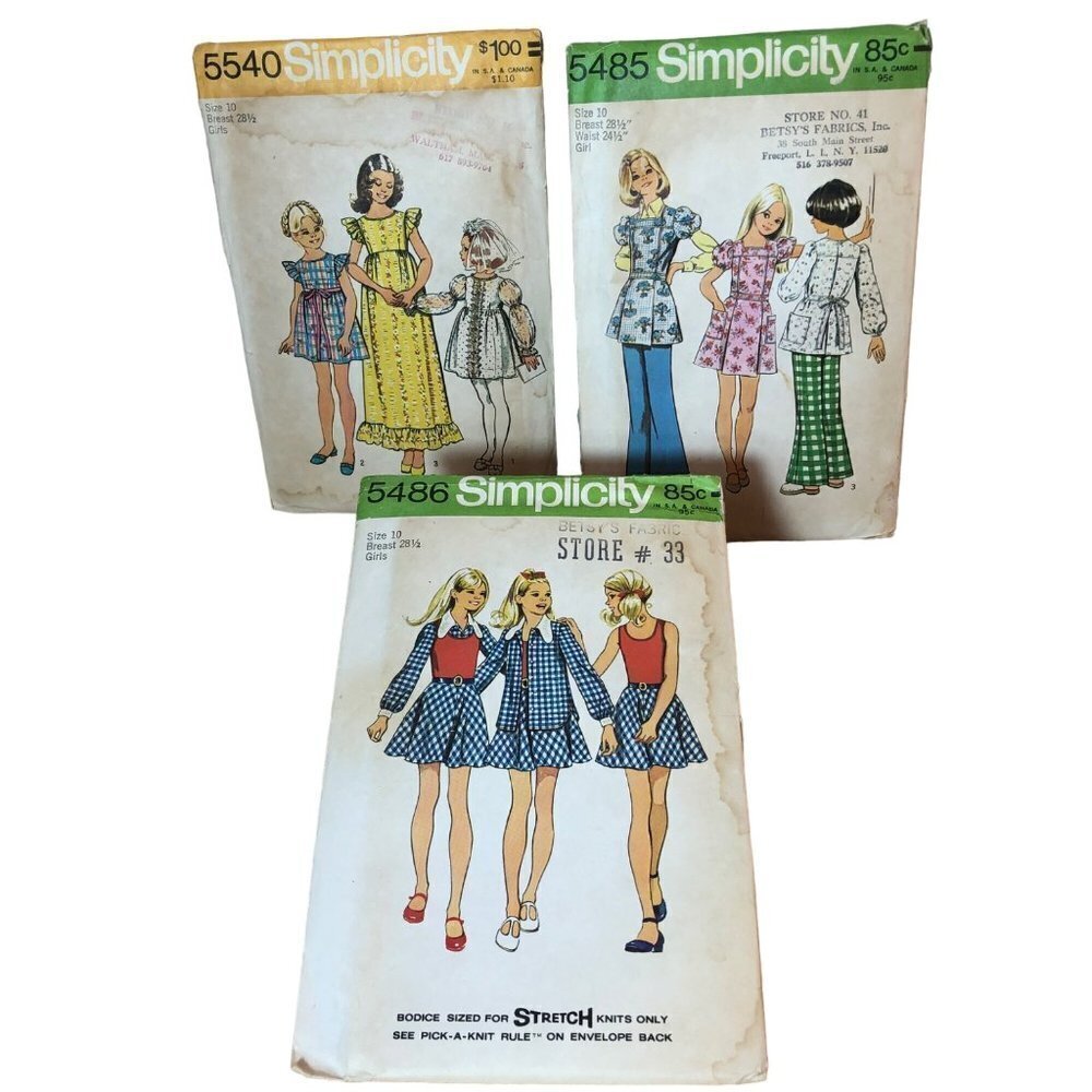 SIMPLICITY 1970's Girls Sewing Patterns Lot 3 Size 10 Pant Skirt Dress Tunic‎